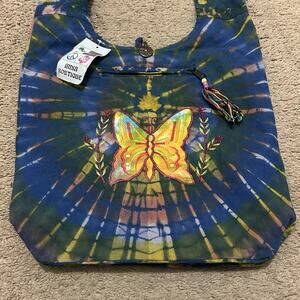 India Boutique Butterfly Embroidered Shoulder Bag Tie Dye New W Tag